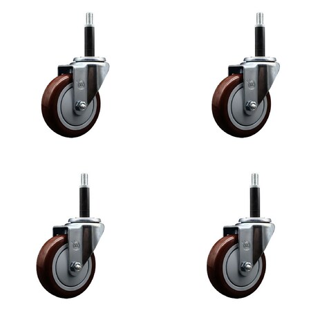 Service Caster 4'' Maroon Poly Wheel Swivel 3/4'' Expanding Stem Caster Set, 4PK SCC-EX20S414-PPUB-MRN-34-4